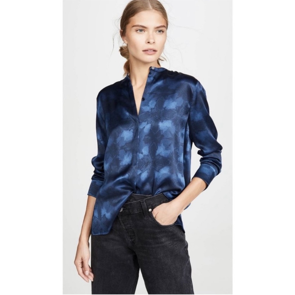 Vince Winter Tie Dye Long-Sleeve Button-Down Silk Blouse